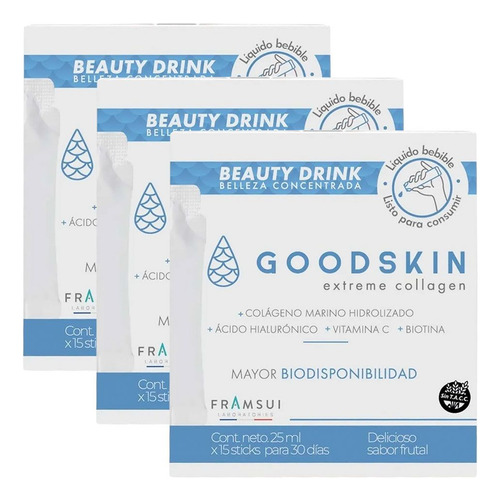 Pack 3 Goodskin Extreme Collagen Beauty Drink Nutre La Piel