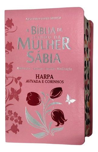 Bíblia De Estudo Da Mulher Sábia Capa Luxo Rosa Com Harpa Letra Grande Com Índice