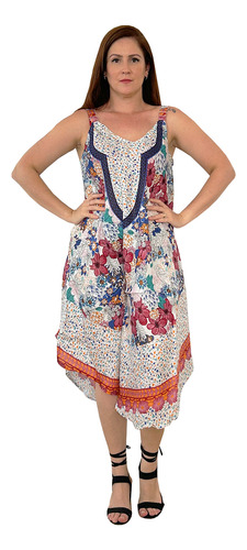 Vestido Florido Verão Trapézio De Viscose Plus Size Indiano