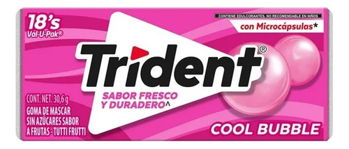 6 Pzas Goma De Mascar Trident Cool Bubble Sin AzĂșcar Sabor A