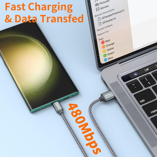 Cable Usb Tipo-c Jxmox, Trenzado Gris, De Carga Rapida, 2...