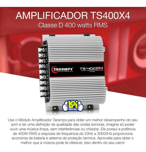 Módulo Taramps Ts400 Digital 400w Rms 4 Canais 2 Ohms Loi