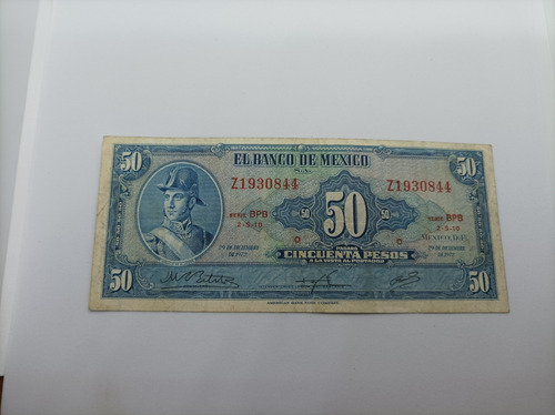 Billete De 50 Pesos De 1972 Hecho Por American Bank Note Com