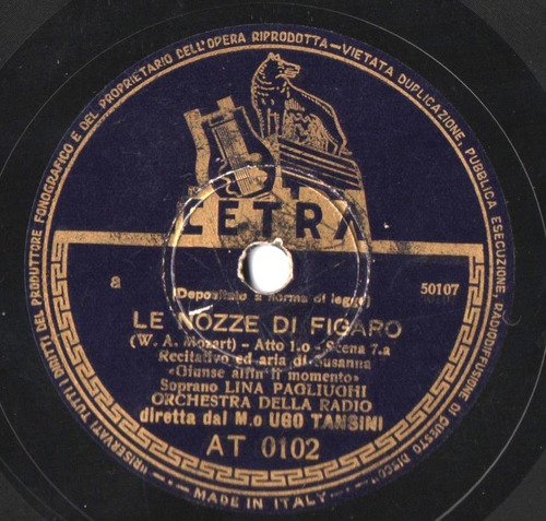 Disco 78 Rpm Orchestra Della Radio Soprano Lina Pagliuchi