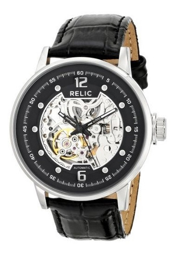 Relic Damon Automatico Plateado Tono Y Cuero Negro Watchzr77