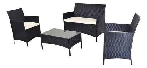 Juego Terraza Rattan 4 Piezas Negro Con Beig Terraza/piscina