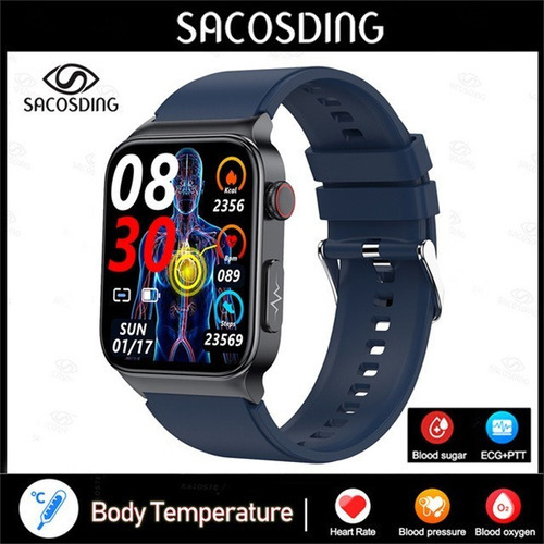 Reloj Inteligente Hombre Glucosa Sangre Ecg Presión Arterial Color De La Malla Silicagel Blue