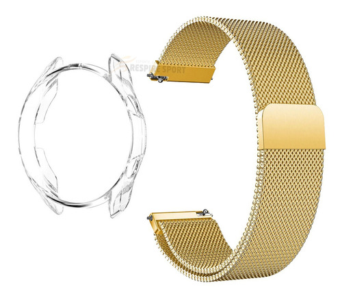 Pulseira Aço Fecho Magnetico + Capa Para Galaxy Watch 3 45mm Cor Transparente + Gold