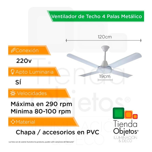 Imagen 4 de 9 de Ventilador De Techo Blanco 4 Palas Metal Led 18 Envió Gratis