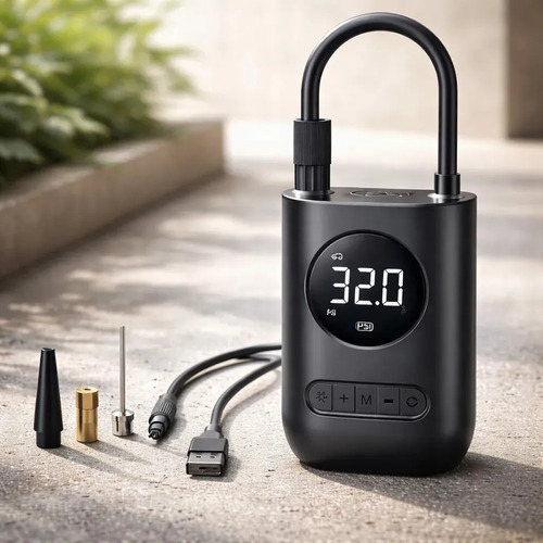 Mini Compressor De Ar Portátil Carro Moto Bicicleta Preto Monofásica