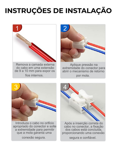 Kit 100 Conector De Emenda Mola 3 Vias Cabos 0,5 A 2,5mm