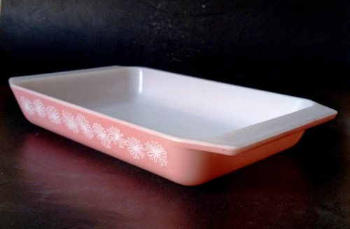 Recipiente Pyrex Rectangular Rosado Y Blanco Flores Blancas