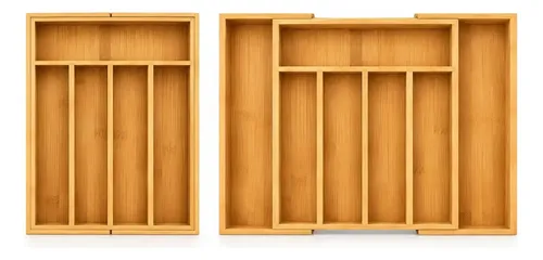 Porta Talher Extensível Organizador  Bambu 7 Divisórias Facas