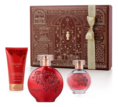 Floratta Red Colônia 75ml E Miniatura Red Blosson 30ml + Loção Corporal 75ml. Estojo Presente De Natal O Boticário