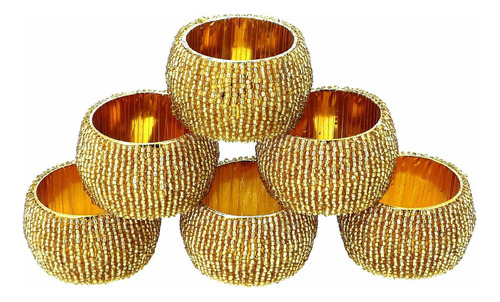 Ajuny Set Of 6 Gold Handmade Beaded Decorative Napkin Rin