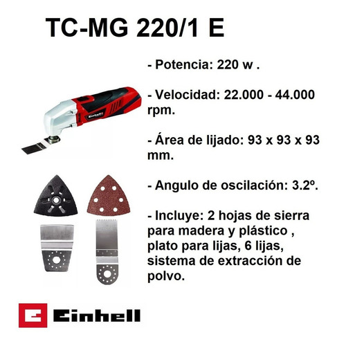 Sierra Oscilante Multiuso Lijadora 220w Einhell Tc-mg220/1 E Frecuencia 220v