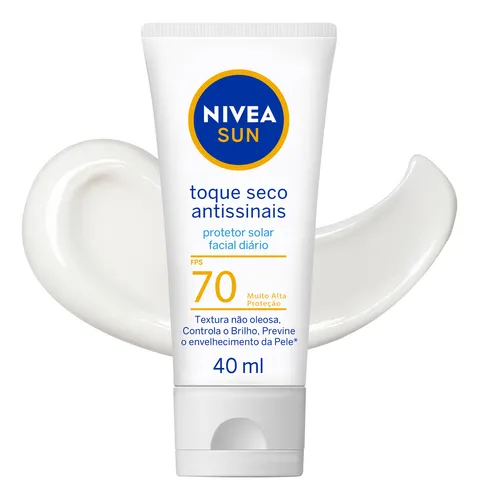 NIVEA SUN Protetor Solar Facial Toque Seco Antissinais FPS70 40ml, Alta Proteção UVA/UVB, Controla a Oleosidade, Previne Envelhecimento, Textura Leve
