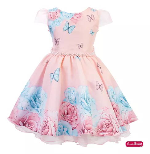 Vestido infantil Princesa Jardim Encantado Rosa c/ borboleta