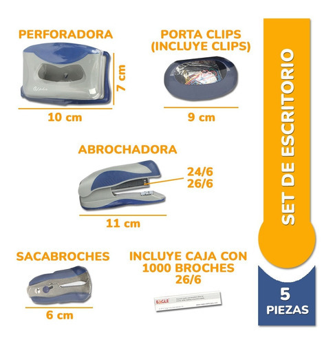 Imagen 4 de 4 de Set Escritorio Oficina 5 Piezas Abrochadora + Perforadora