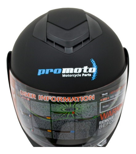 Imagen 7 de 10 de Casco Abatible Para Moto Negro Mate Doble Mica Promoto Md903