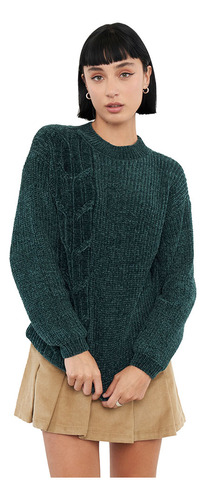 Sweater Mujer Chenille Cuello Mock Verde Corona