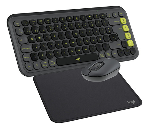 Kit De Teclado Y Mouse Pop Icon + Mousepad Logitech Negro