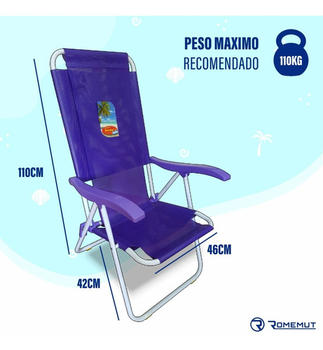 Silla Playera Reposera Plegable De Acero 5 Posición Verano