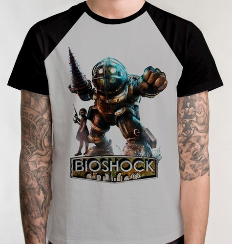 Bioshock Jogo Camiseta Raglan Blusa Game Sistema Camisa 