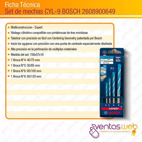 Imagen 7 de 8 de Taladro Percutor Bosch 750w 380 13mm Maletin + Set Mechas