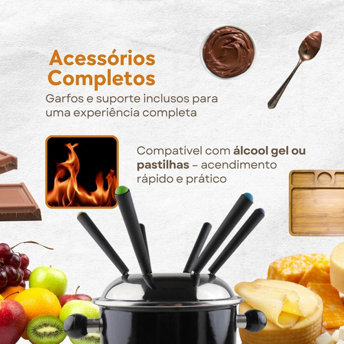 Aparelho De Fondue 11 Peças De Aço Kit Inox Chocolate Queijo