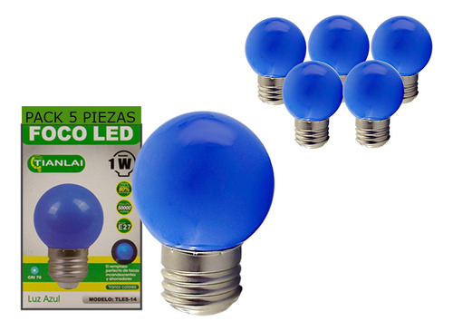 Foco Led Bombilla Decorativo Azul 5w Base E27 5 Piezas