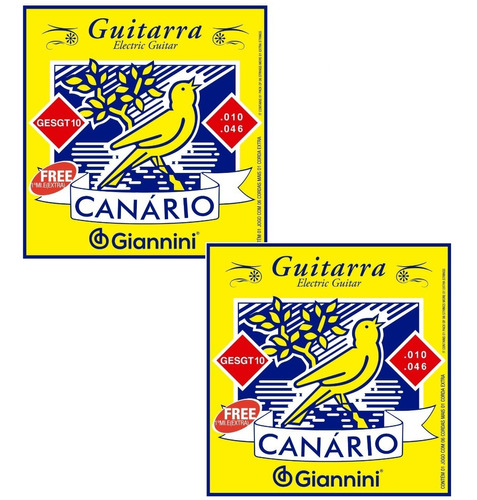 Kit 2 Encordoamento Giannini Canário P/ Guitarra C/ Mi Extra