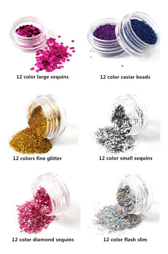 Xichen®72pc Nail Art Glitter Pó Dicas Decoração (72)