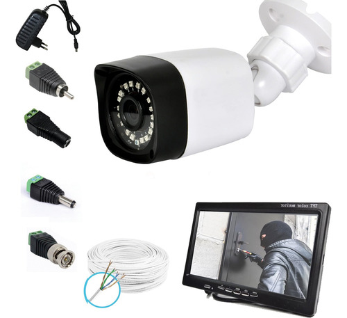 Kit Monitoramento Residencial Cftv Camera Com Monitor 7 Pol