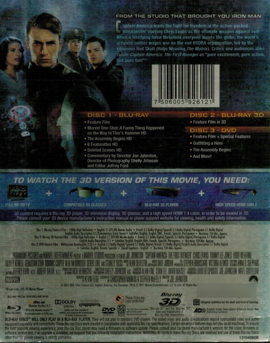 Blu-ray Capitan America El Primer Vengador Dvd & Blu-ray 3d (Usado)