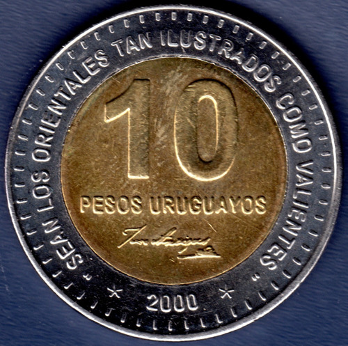 10 Pesos 2000 Moneda D Uruguay Aniversario Muerte De Artigas (Usado)