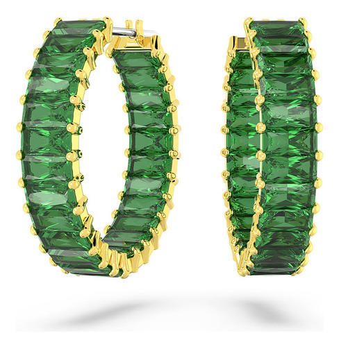 Aretes Swarovski Aro Matrix Baguette Verdes Baño Oro