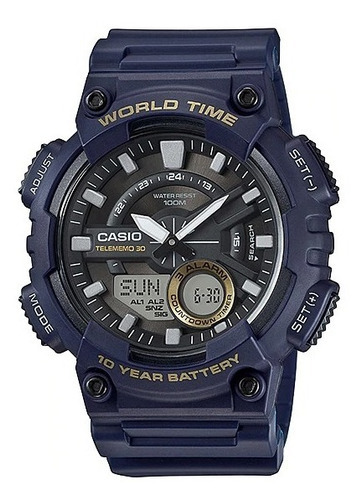 Reloj Casio Worltime  Original Azul Caballero Color Del Fondo Negro