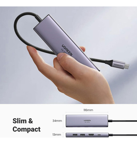 Hub Adaptador 6 En 1 Ugreen Multifuncional Usb C A Sd Tf