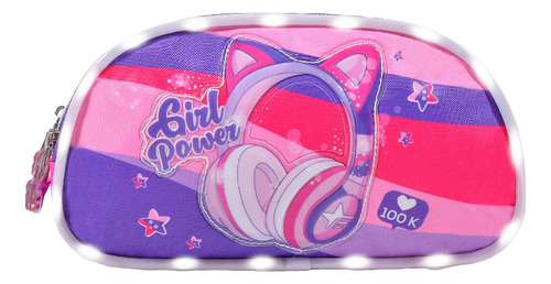 Cartuchera Doble Cierre Con Luz Led Girl Power Auricular Foo