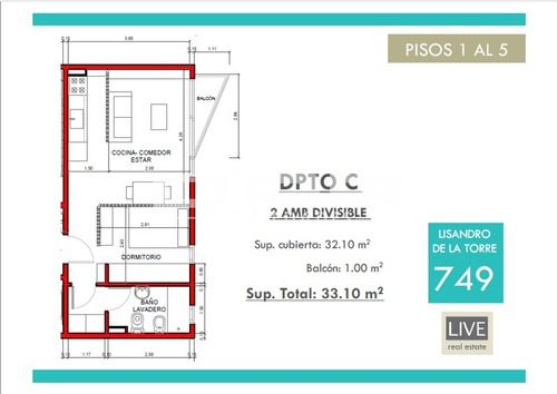 1 Ambiente Divisible Con Balcon! - L. De La Torre 700