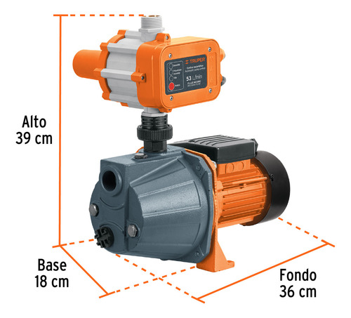 Bomba presurizadora jet cabezal de hierro 1/2 HP con control automático de presión Truper PRE-1/2