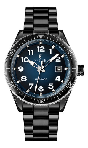 Reloj Hombre Seger 9232 Original Eeuu Lujoso Elegante Vestir Color de la malla Negro Color del fondo Azul