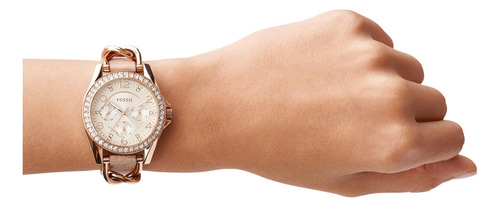 Relógio Fossil Riley Es3466 Feminino Em Couro De Aço Inoxidá