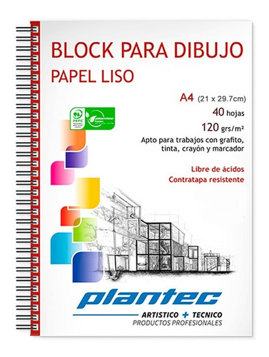 Plantec Block Anillado Lateral A4 120g Liso 40h