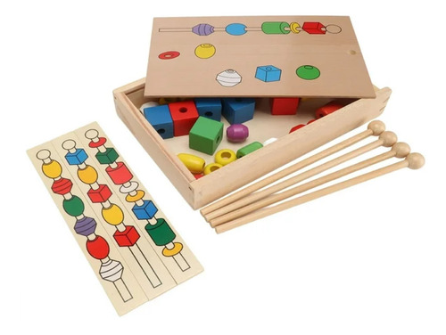 Juego Didáctico Cuentas Figuras Geométricas Palo Madera -94