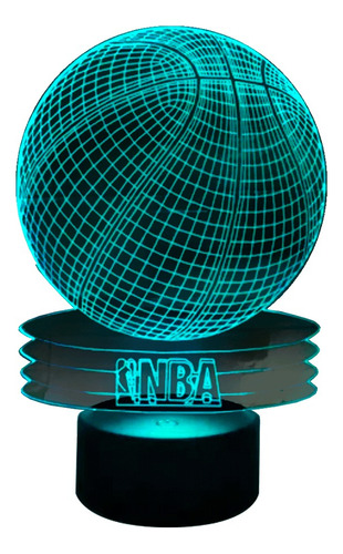 Lampara Ilusión 3d Balón De Basquetball Nba + Pilas