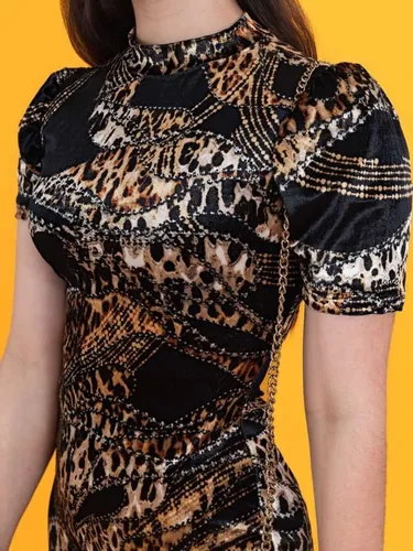 Vestido de sales veludo estampado