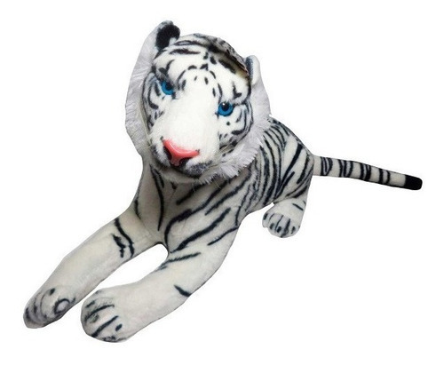 Tigre Branco Pelúcia Real Deitado 48 Cm Safári Antialérgico Cor Listrado