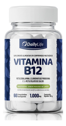 Vitamina B12 Metilcobalamina Ácido Fólico Vitamina B6 60 Comprimidos Mastigáveis Sabor Mousse Limão Daily Life